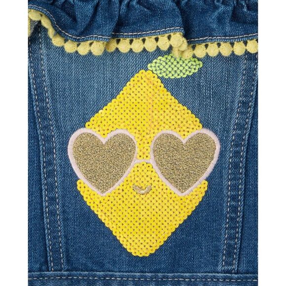 Girls Blue Denim Jean Yellow Trim & Sequined Lemon Jacket Size 5t NEW with Tags - Picture 4 of 8